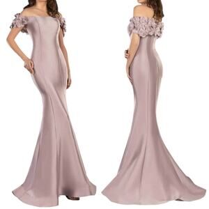 Terani Couture Floral Off Shoulder Long Gown Mauve Size 4 2021E2799